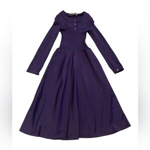 VINTAGE Rodier Paris Ribbed Knit A-Line Midi Dress - Purple - Made in France XS